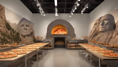 découvrez l'incroyable création d'eli russell linnetz : un four à pizza mont rushmore exposé dans une galerie à los angeles.
